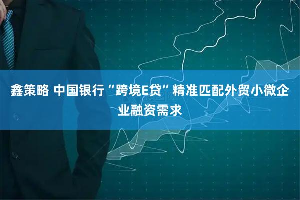 鑫策略 中国银行“跨境E贷”精准匹配外贸小微企业融资需求