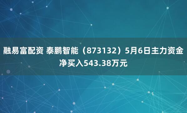 融易富配资 泰鹏智能（873132）5月6日主力资金净买入543.38万元