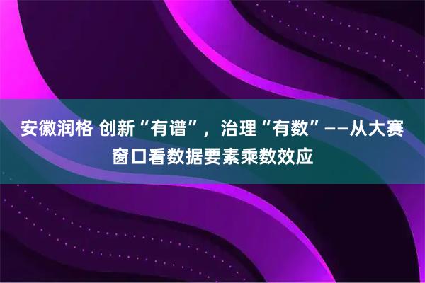 安徽润格 创新“有谱”，治理“有数”——从大赛窗口看数据要素乘数效应