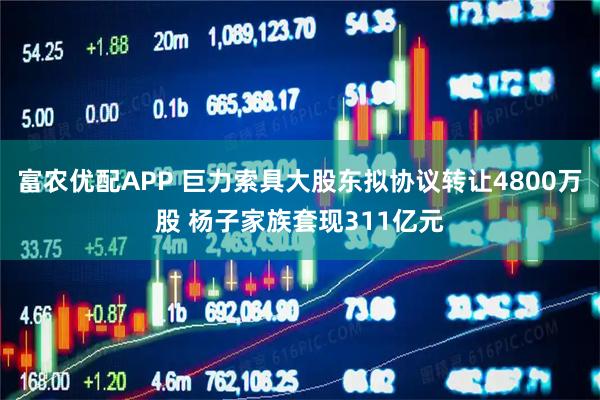富农优配APP 巨力索具大股东拟协议转让4800万股 杨子家族套现311亿元